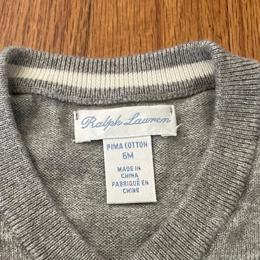 Ralph Lauren Gray V-Neck Cotton Pima Sweater